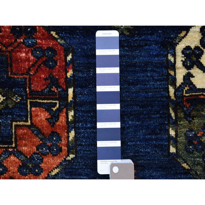 5'X6'10" Afghan Ersari Elephant Feet Design Organic Blue Hand Knotted Rug