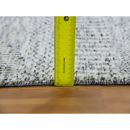 8'X8' Silver Gray Undyed Wool Grass Design Hand Knotted Square Rug