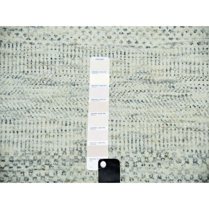 14'X14' Eggnog White Hand Knotted Modern Grass Design Wool Square Rug