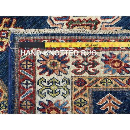 2'10"X13'2" Prussian Blue Afghan Super Kazak Wool Hand Knotted Rug