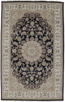 6X9 Ft Hand-Knotted Indo-Nain Oriental Rug Dark