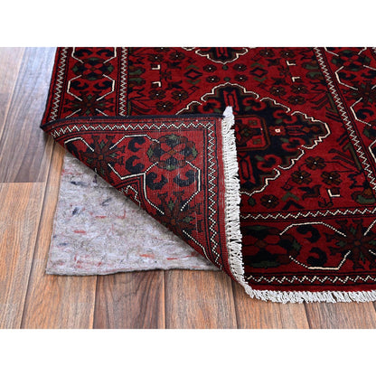 2'4"X5'8" Red Afghan Khamyab Geometric Pattern Wool Hand Knotted Runner Rug