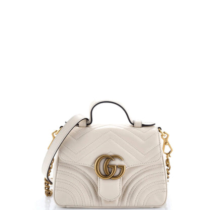 Gucci Gg Marmont Top Handle Flap Bag Matelasse Leather Mini