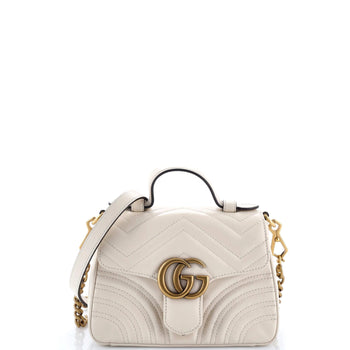 Gucci Gg Marmont Top Handle Flap Bag Matelasse Leather Mini