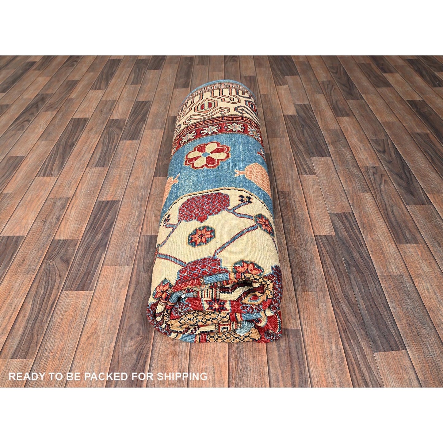 8'X9'9" Fjord Blue Afghan Special Kazak Pure Wool Hand Knotted Oriental Rug