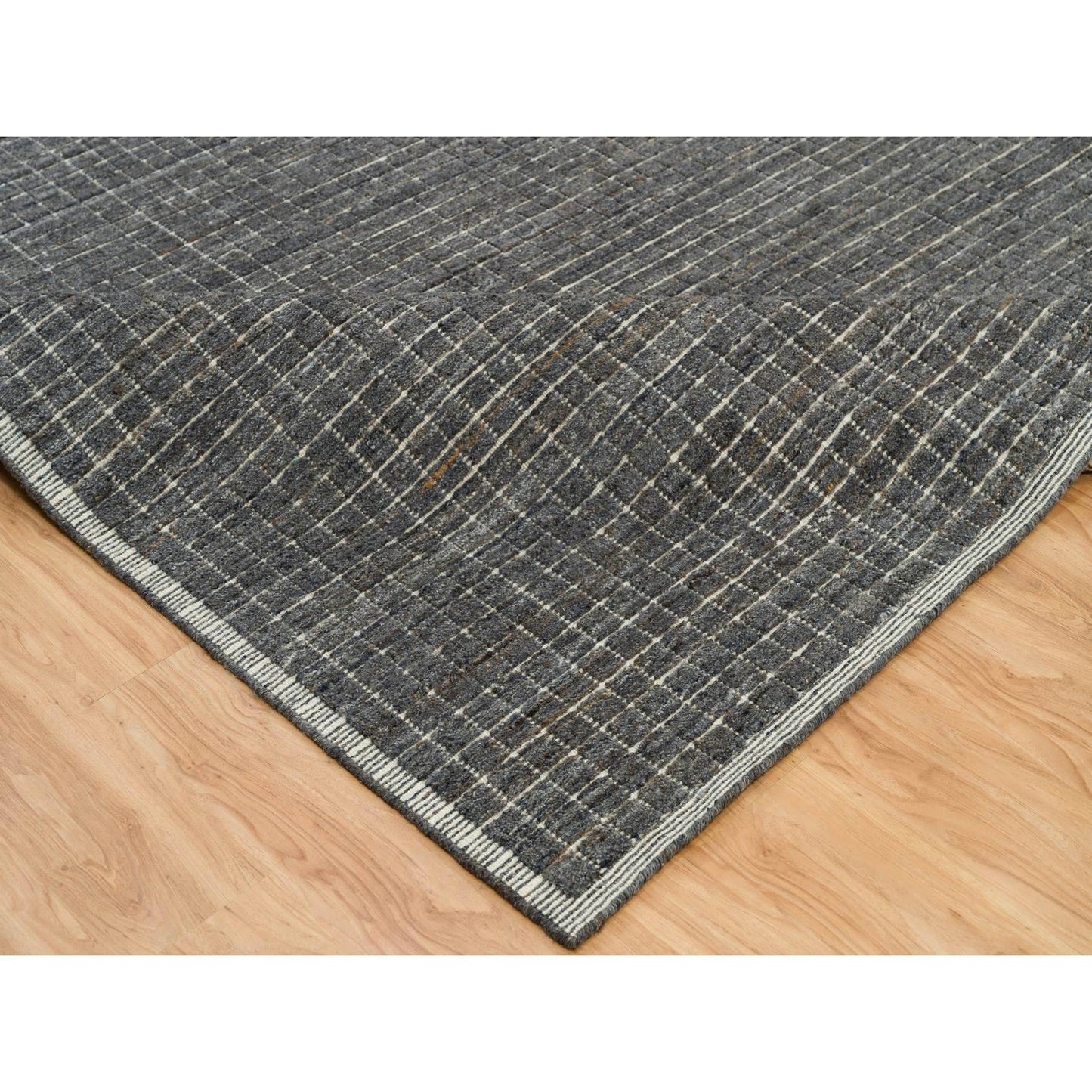 12'X14'9" Gray Loomed Knotted Modern Box Design Pure Wool Oversized Rug