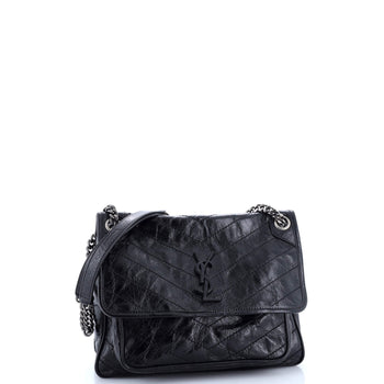 Saint Laurent Niki Chain Flap Bag Matelasse Chevron Leather Medium