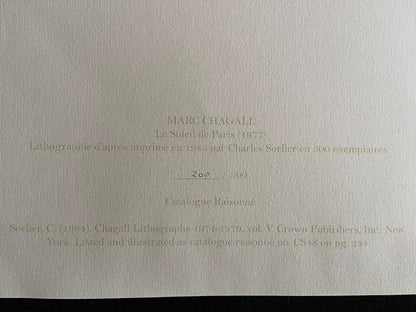 Marc Chagall Lithograph Coa Numbered Published - Sorlier