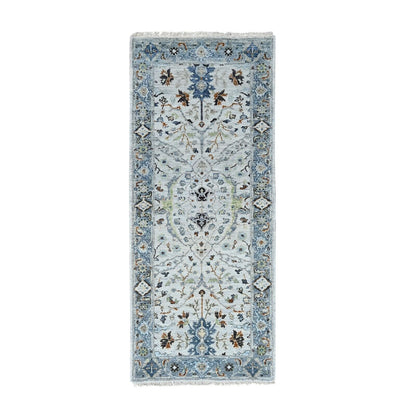 2'5"X5'9" Gray Hand Knotted Wool Oushak Floral Motifs Runner Oriental Rug