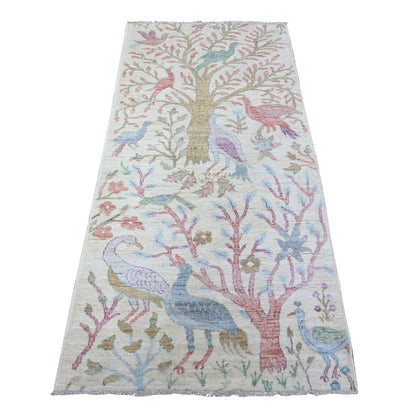 3'X6'1" Ivory Natural Wool Hand Knotted Afghan Peshawar Runner Rug