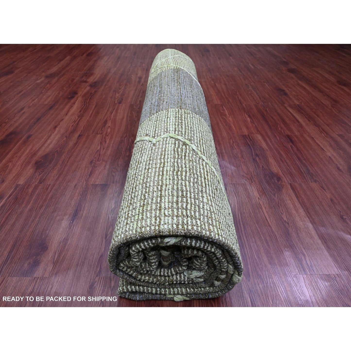 11'7"X14'8" Green Modern Swedish Design And Weave Wool Hand Knotted Rug