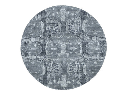 6'X6' Round Gray Wool And Pure Silk Jewellery Design Hand Knotted Rug