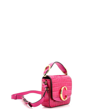 Chloe C Double Carry Bag Crocodile Embossed Leather Mini