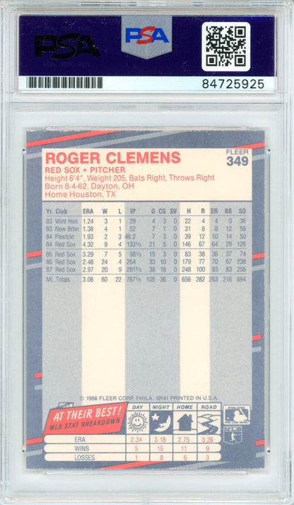 Roger Clemens Autographed 1988 Fleer Card #349 (Psa Auto)