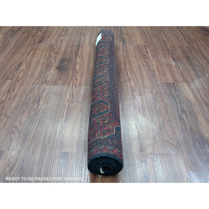 3'3"X4'9" Deep Red Afghan Khamyab Star Design Pure Wool Hand Knotted Rug