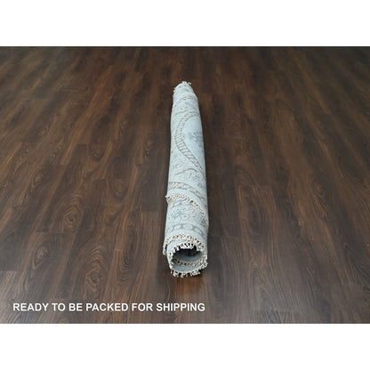 8'X8' Gossamer Veil Gray Hand Knotted Zoroastrian Village Wool Round Rug