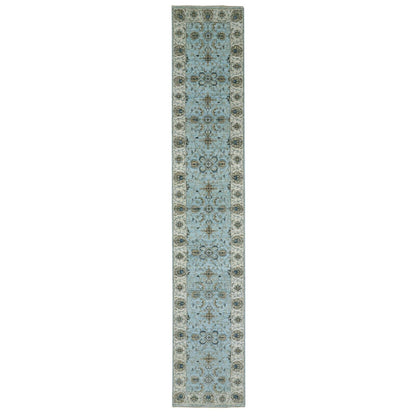2'6"X14' Reverie Blue Wool Hand Knotted Shah Abbas Runner Oriental Rug
