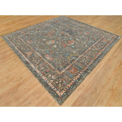 10'X10' Brown Striae Pattern Hand Knotted Silk Textured Wool Square Rug
