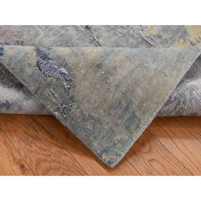 3'X5' Battleship Gray Abstract Design Wool And Silk Hand Knotted Rug
