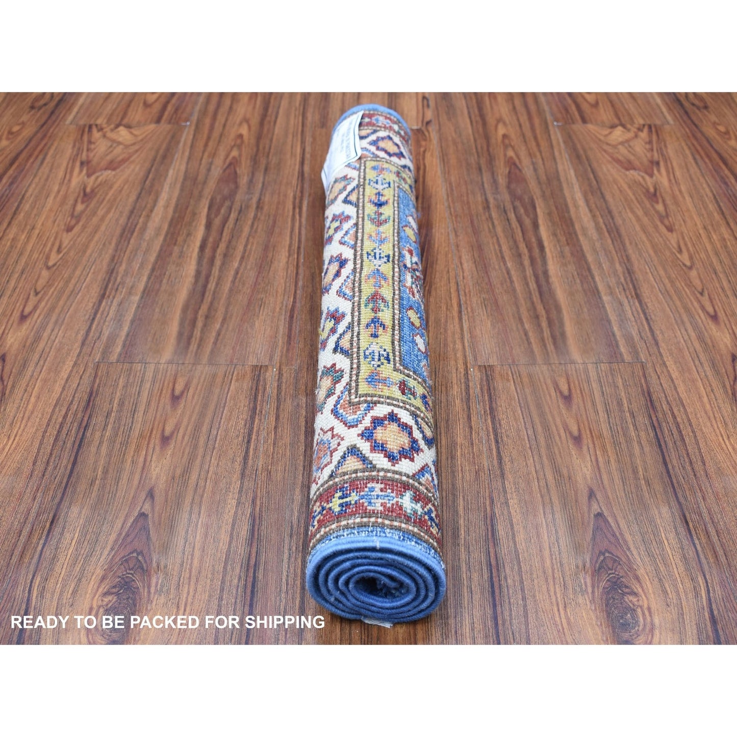 2'X2'10" Super Kazak Blue Hand Knotted Soft, Velvety Plush Wool Rug