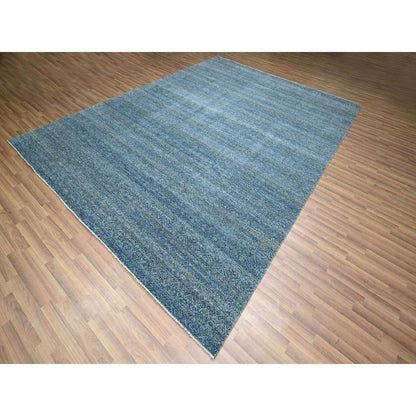 9'X12'1" Yale Blue Geometric Diamond Design Pure Wool Hand Knotted Rug