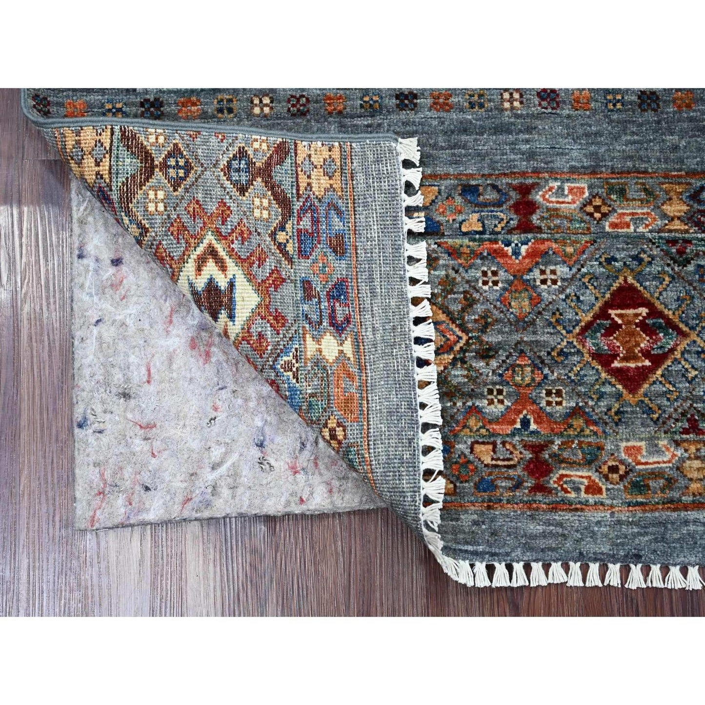 3'1"x4'3" Gray Afghan Super Kazak Hand Knotted Wool Sample Mat Rug