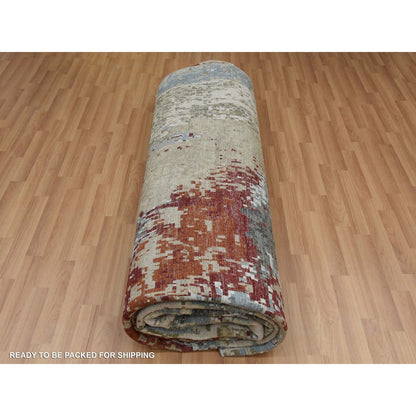 10'X14'2" Bone Gray Natural Wool Hand Knotted Abstract Design Rug
