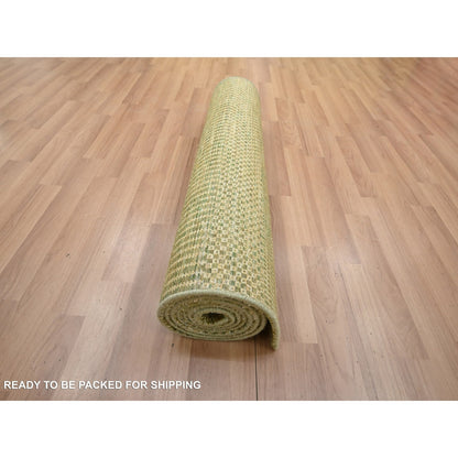 2'8"X8'3" Brown Modern Grass Design Hand Knotted Wool And Silk Runner Rug