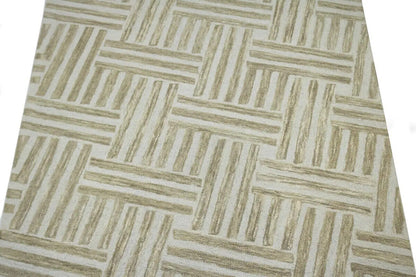 Hand-Knotted Tan Geometric Wool Area Rug Modern