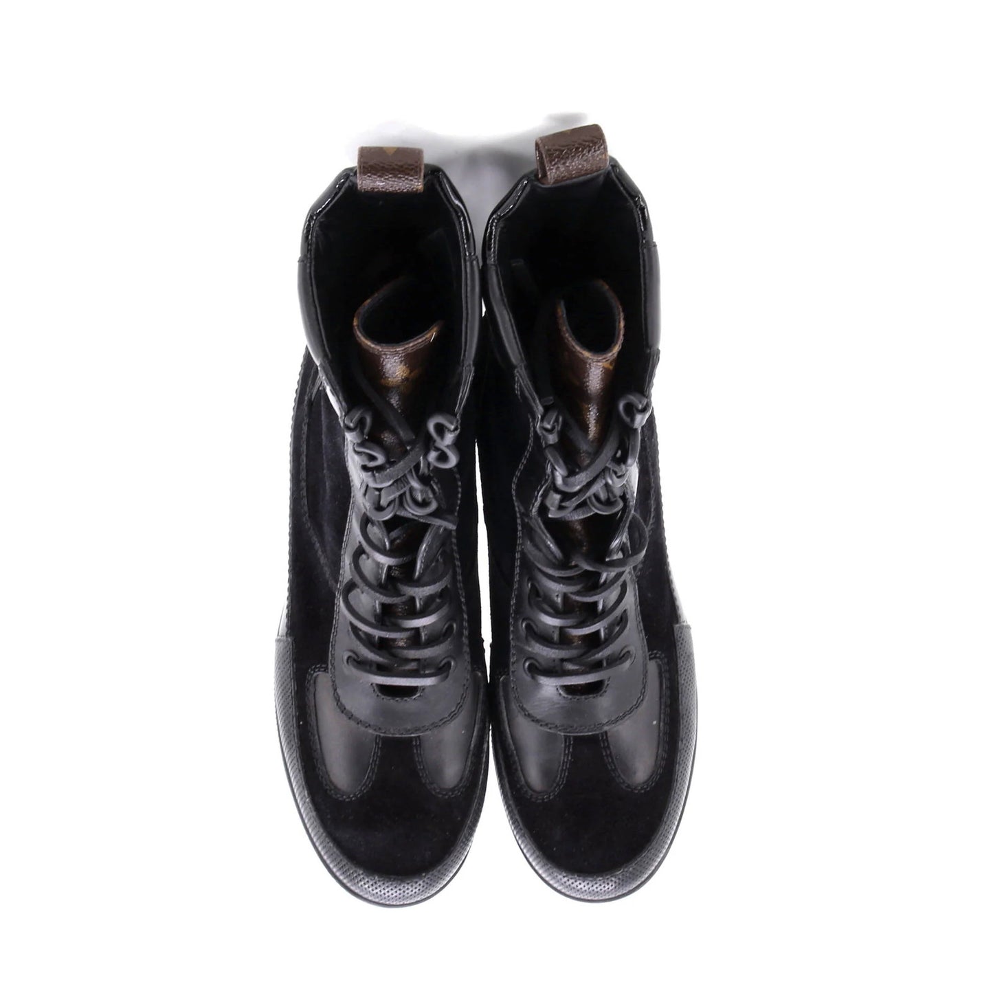 Louis Vuitton Women'S Laureate Platform Desert Boots Suede With Monogram Canvas