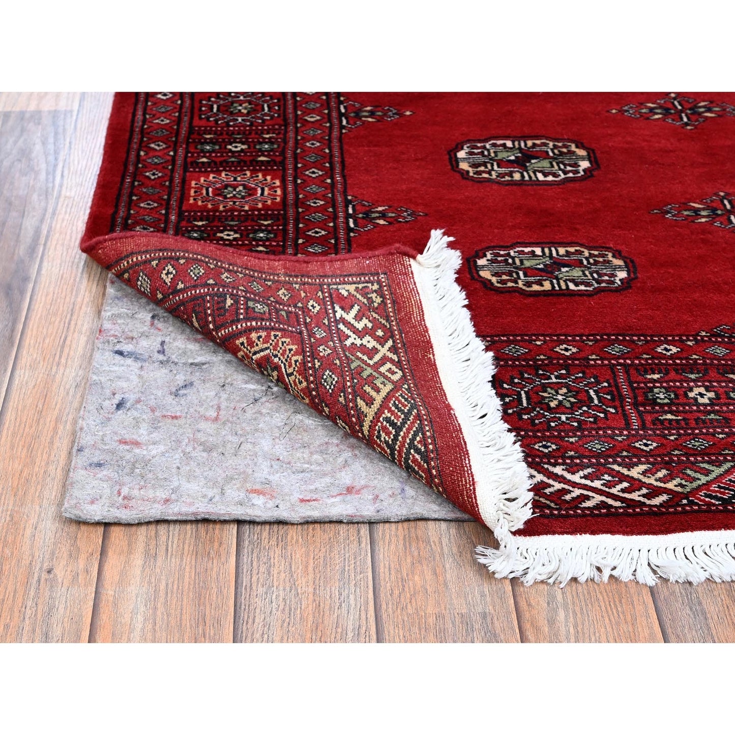 4'1"X6'3" Red Princess Bokara Tribal Medallions Soft Wool Hand Knotted Rug