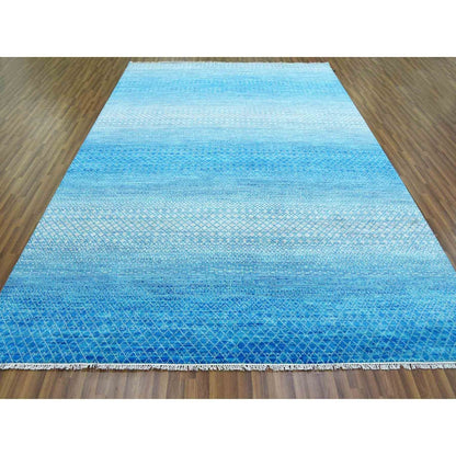9'1"X12'2" Blue Hand Knotted Chiaroscuro Collection Wool Oriental Rug
