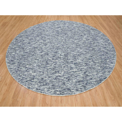 12'X12' Blue Modern Striae Design Pure Wool Hand Loomed Round Rug
