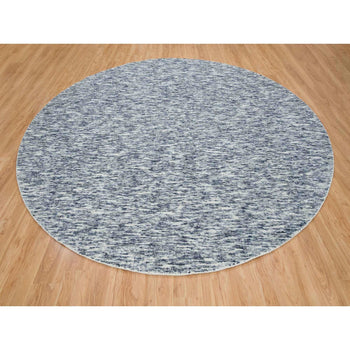 12'X12' Blue Modern Striae Design Pure Wool Hand Loomed Round Rug