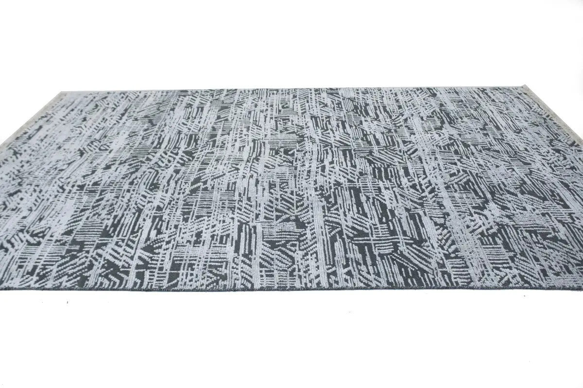 8x10 Hand-Carved Dark Grey Wool Modern Oriental Rug High-Low Relief Carpet