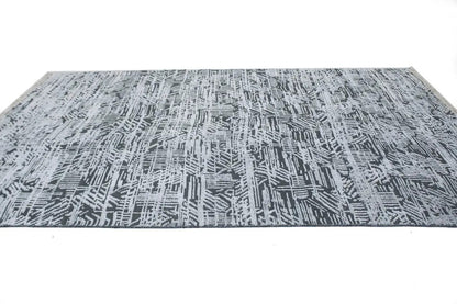 8x10 Hand-Carved Dark Grey Wool Modern Oriental Rug High-Low Relief Carpet