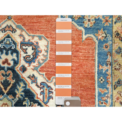 3'10"X6'2"Orange Afghan With Bookshaish Design Hand Knotted Pure Wool Rug