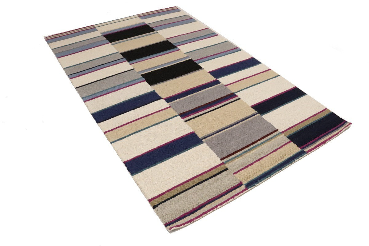 Kids Room Modern Rug Multicolor Stripes 5X8 Hand-Tufted Contemporary Wool Carpet