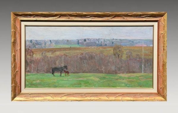 Nikolai Novikov First Spring 1974 Original Soviet Russian Oil Painting Horses