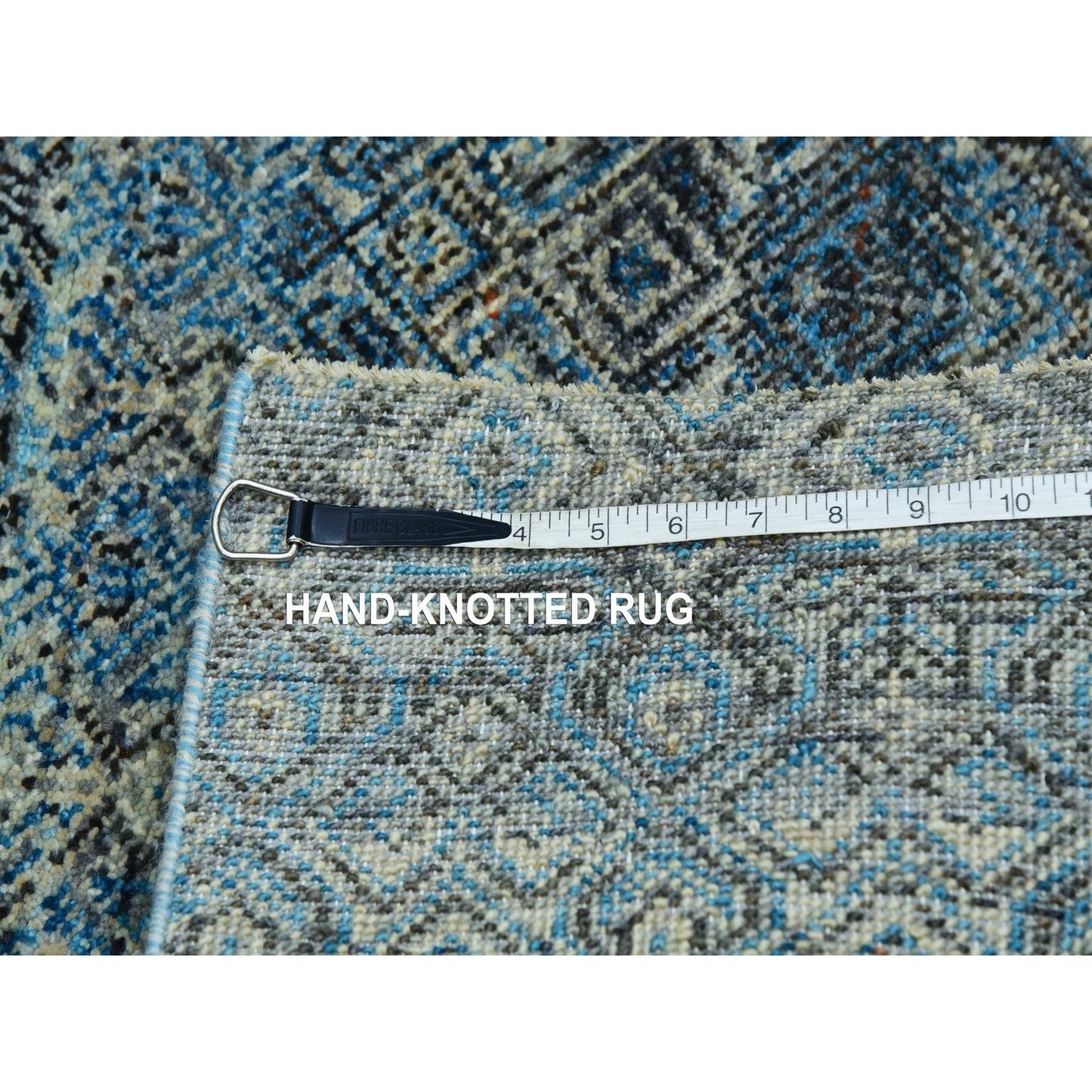 Rug 2'6"x8' Blue Hand Knotted Kohinoor Herrita Diamond Shape Wool Runner