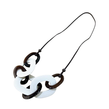 Hermes Caravane Necklace White & Brown Lacquer Buffalo Horn