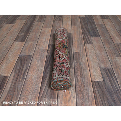 1'10"X4'2" Red Vintage Zoroastrian Heris Hand Knotted Pure Wool Runner Rug