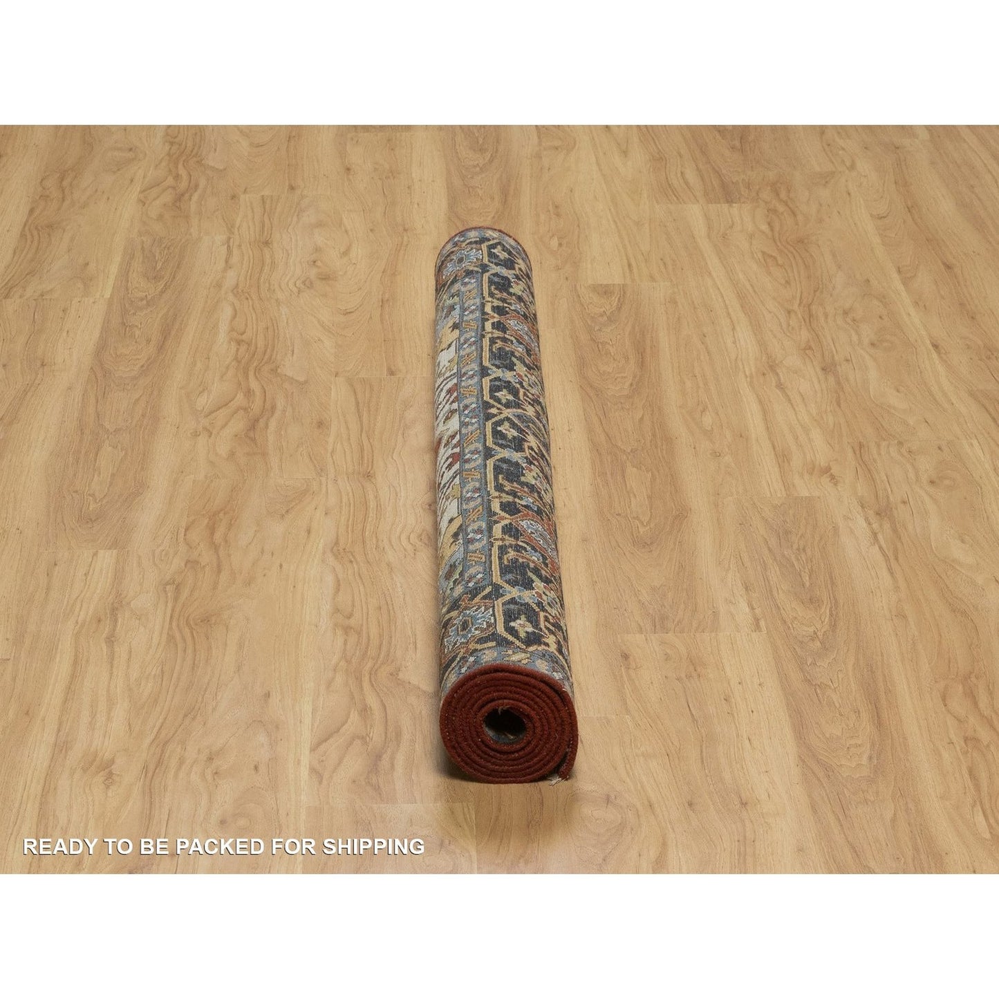 5'X7'2" Red Hand Knotted Wool Rug Antiqued Fine Heris Revival Oriental