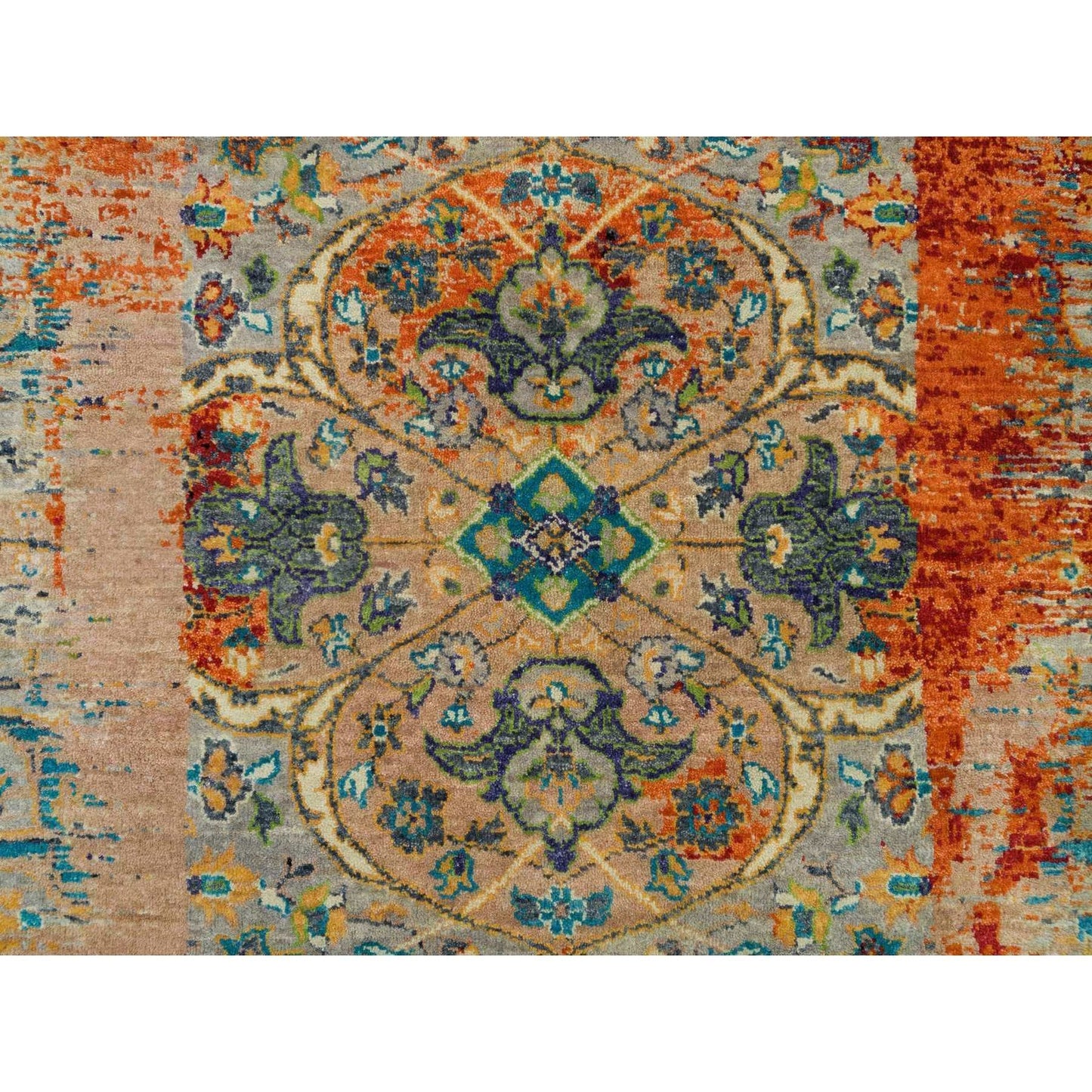 6'1"X6'1" Orange Ancient Ottoman Erased Design Wool Handknotted Round Rug