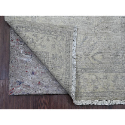 2'7"X23'8" Misty Gray Peshawar Heris Design Wool Hand Knotted Runner Rug