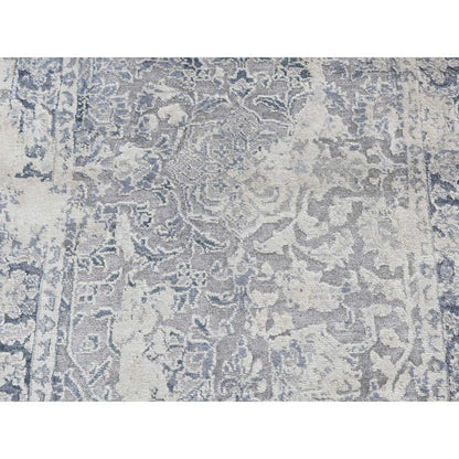 2'6"X9'10" Gray Erased Kishoon Design Wool/Silk Hand Knotted Runner Rug