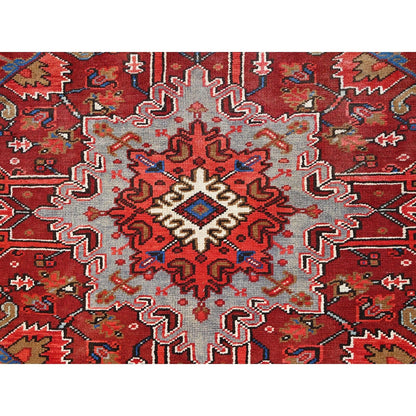 9'8"X12'9" Red Pure Wool Hand Knotted Semi Antique Zoroastrian Heris Rug