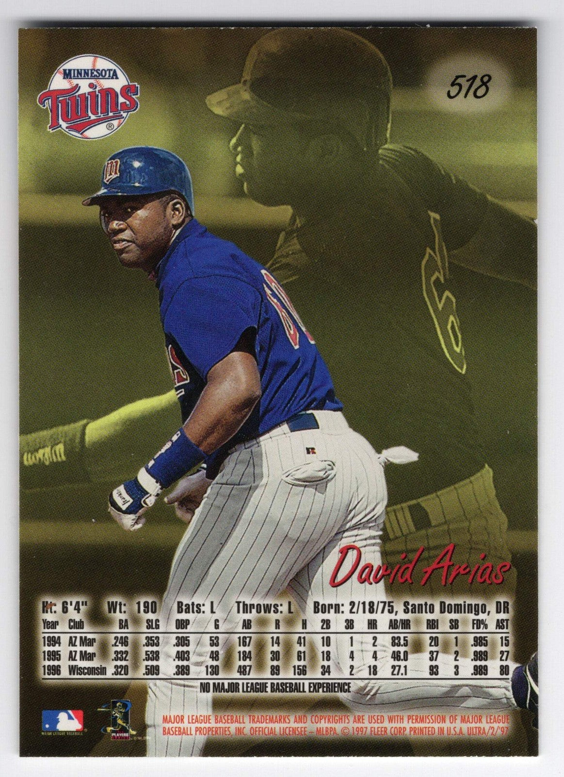 David Ortiz 1997 Fleer Ultra #518 Card