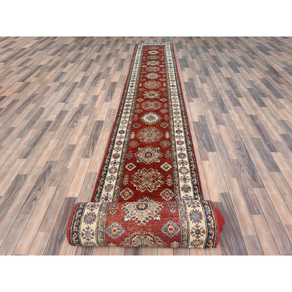 2'8"X39'1" Rich Red Afghan Super Kazak Wool Hand Knotted Xl Runner Rug