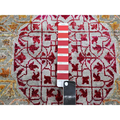 2'9"X8'1" Salsa Red Silk With Wool Mamluk Design Hand Knotted Runner Rug